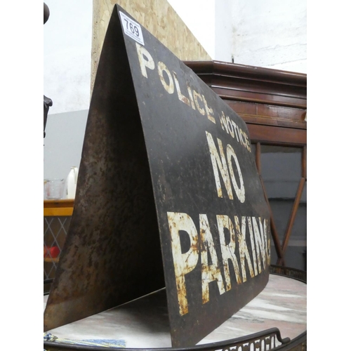 197 - A rare vintage double sided 'Police Notice - No Parking' sign, measuring 50cm x 33cm.