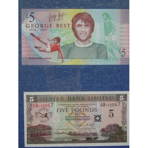 203 - Two framed Ulster Bank Limited 'George Best' £5.00 bank notes.