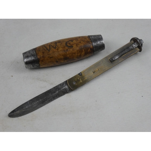 216 - A rare Swedish barrel or sloyd knife by Eskilstuna, Sweden, inscribed W.C.