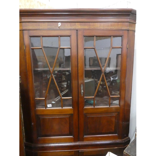 227 - A Stunning antique mahogany corner cabinet with astral glazed doors, measuring 88