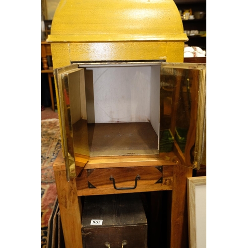 293 - A stunning Church brass tabernacle with wooden case. Measuring 67cm