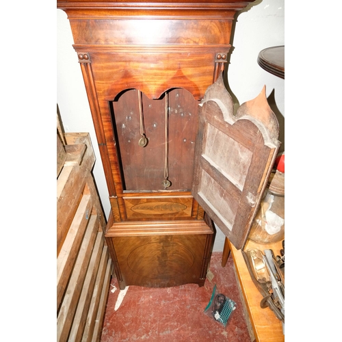 66 - A stunning antique walnut long cased clock with hand painted dial, measuring 232cm x 59cm x 26cm.