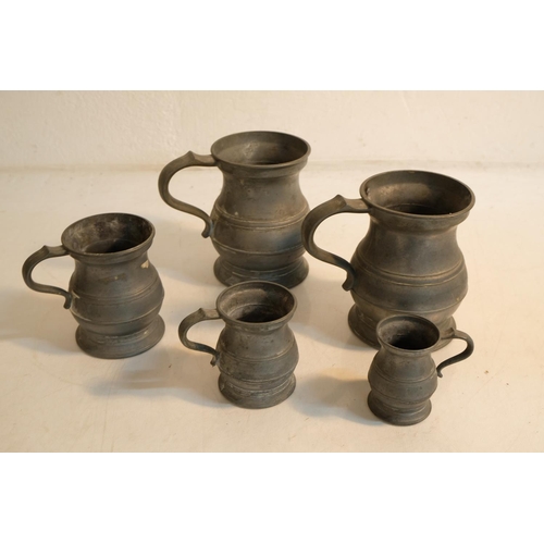 360 - Fiver pewter tankards.