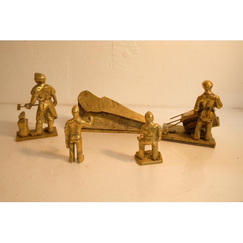 364 - A collection of vintage brass ornaments of a Blacksmith, two miner figures and more.