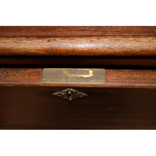 374 - A mahogany campaign chest with brass drawer pulls, measuring 99cm x 108cm x 52cm.