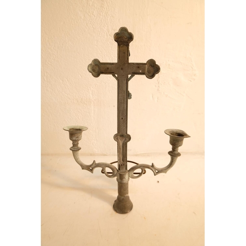 381 - An antique crucifix with font holder, measuring 30cm.