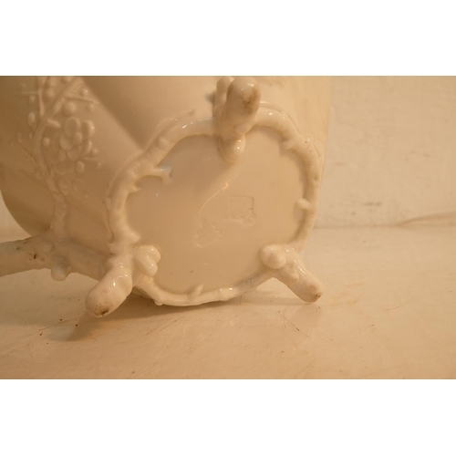 389 - A rare antique first period Belleek teapot with Victorian registration mark. (a/f).