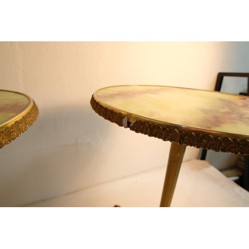 424 - A pair of vintage gilt wine table with formica tops, measuring 47cm.