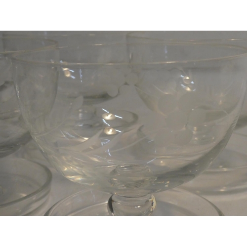 461 - A set of six etched glass pudding bowls.