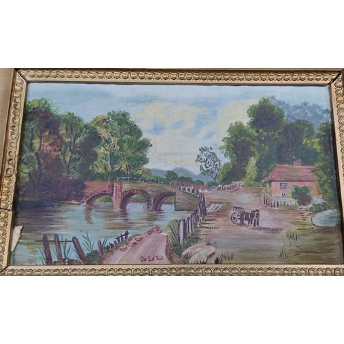 76 - An antique gilt framed painting of a rural scene.