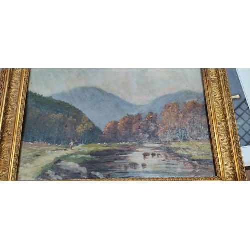 120 - An antique gilt framed painting of a rural scene, signed and dated by the artist, J.Simpson 1909, me... 