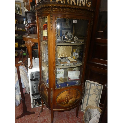 198 - A superb antique French Empire 'Bombe' display cabinet with decorative carvings & panels, measuring ... 