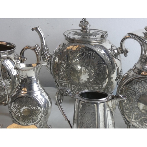 64 - A four piece silver plated tea and coffee set and other pieces.