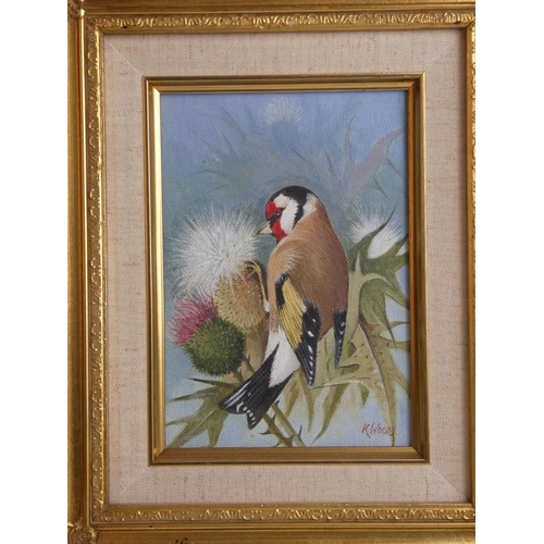 85 - Two stunning gilt framed oil paintings of birds signed K Woods and another unsigned, measuring inclu... 