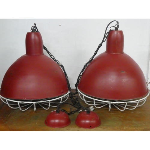 146 - A pair of large vintage style industrial pendant lights, 40cm.