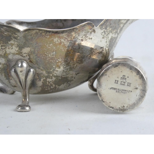 192 - A Sterling silver sauceboat and a Sterling silver salt pot by maker John H Lunn Limited, Belfast, we... 