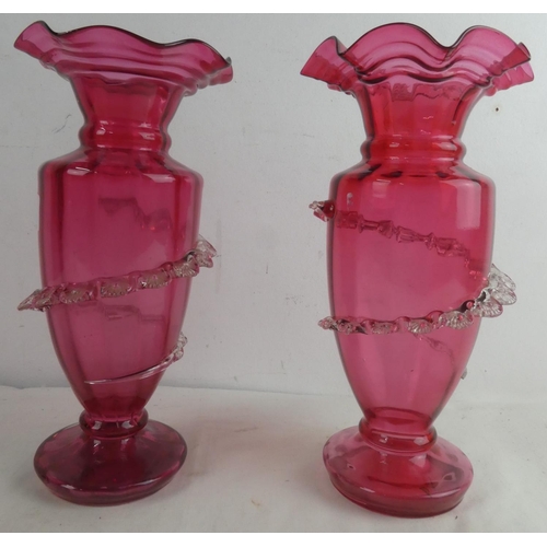 203 - A pair of antique ruby vases (a/f).