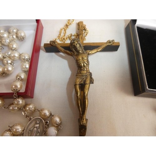 228 - 2 sets of Rosary Beads & a brass crucifix.