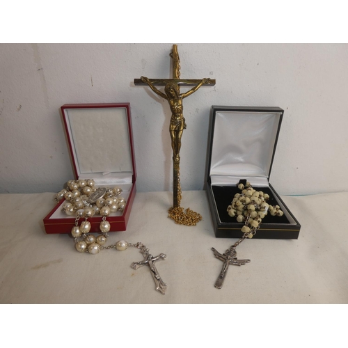 228 - 2 sets of Rosary Beads & a brass crucifix.