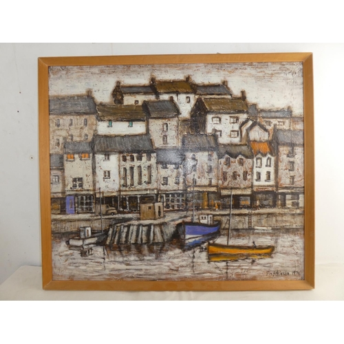 234 - A stunning vintage framed oil on board painting 'Portstewart Harbour' signed F M Arkinson 1971, meas... 