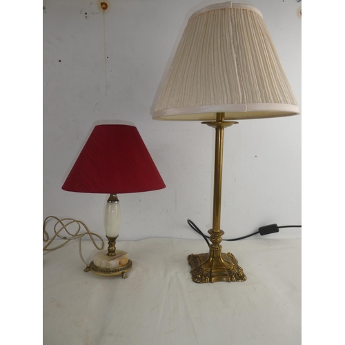 235 - A vintage marble based table lamp and another.