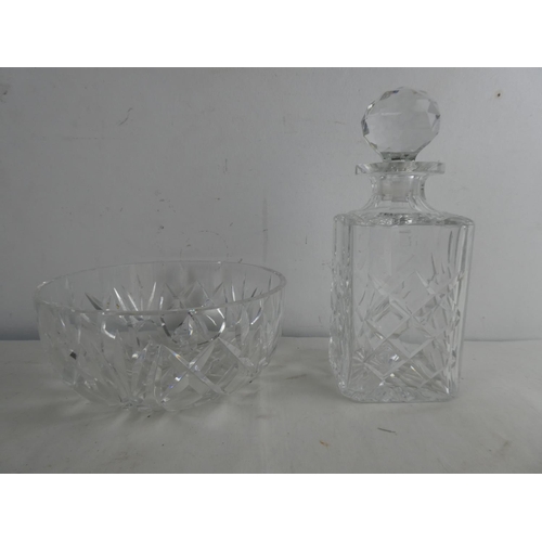 242 - A Bierley crystal glass decanter and a glass fruit bowl.