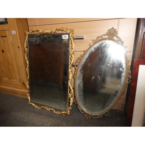 269 - Two vintage framed mirrors.