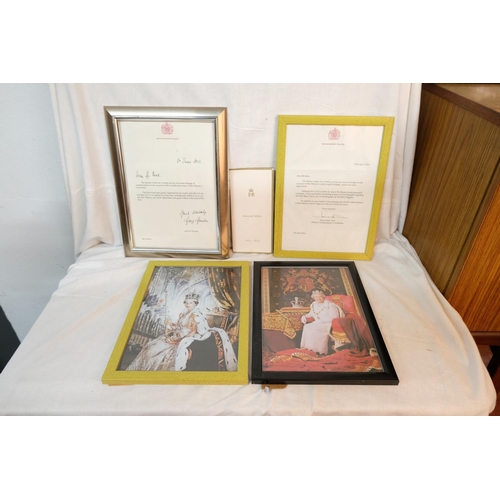 555 - Two framed letters from Buckingham Palace, a Diamond Jubilee leaflet and more.