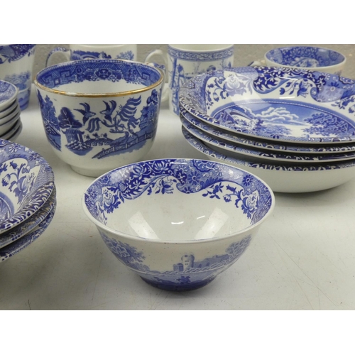 74 - Seven Spode blue and white patterned bowls, assorted cups and more.