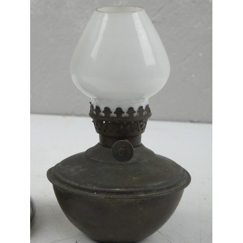 95 - A vintage glass oil lamp base, along with vintage pixie oil lamp.