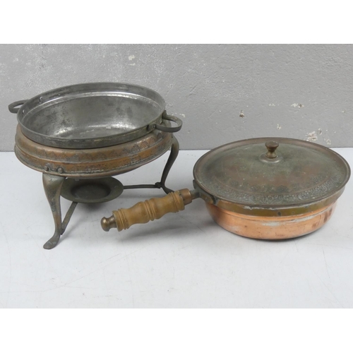 103 - A vintage Middle Eastern copper three piece chafing cooking set.