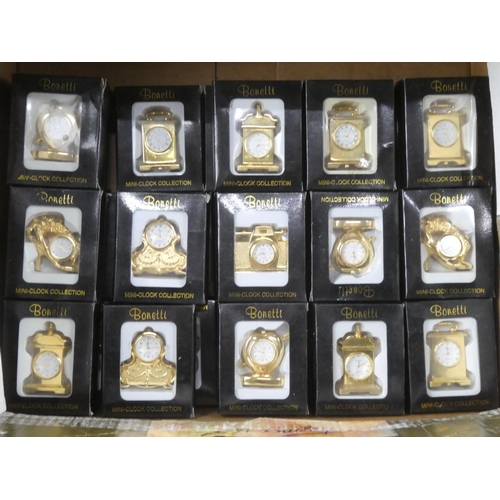 107 - A large lot of 29 boxed Bonetti mini-clock collection clock sets.