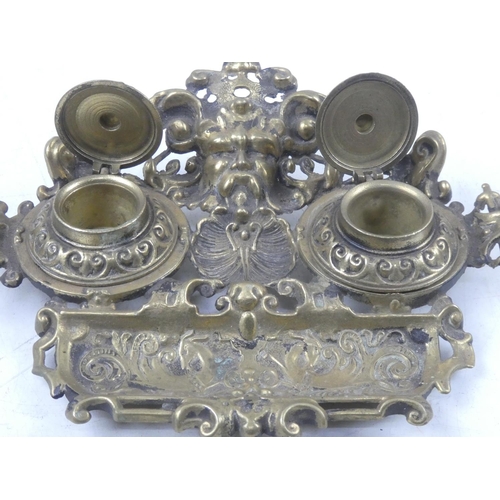 117 - A stunning antique style brass inkwell desk set.