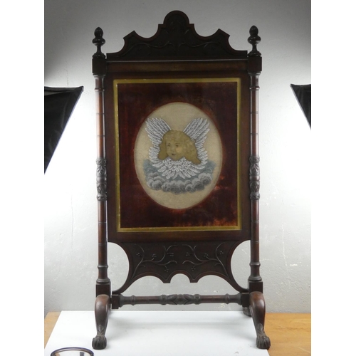 173 - A stunning large antique firescreen with tapestry and beadwork panel.