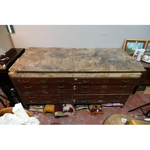 515 - A large set of antique/ vintage map/ plan drawers, in need of some restoration, measuring 85