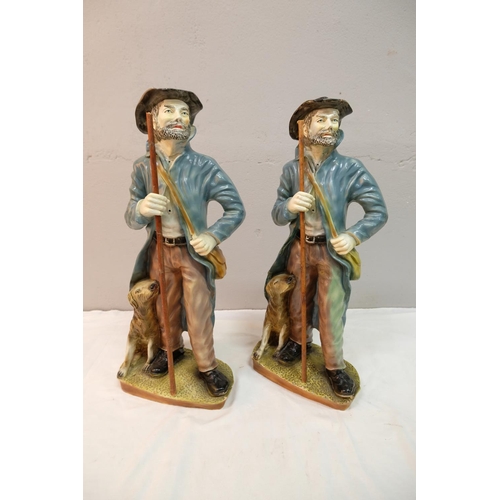 517 - A pair of antique figures depicting a man with his dog.