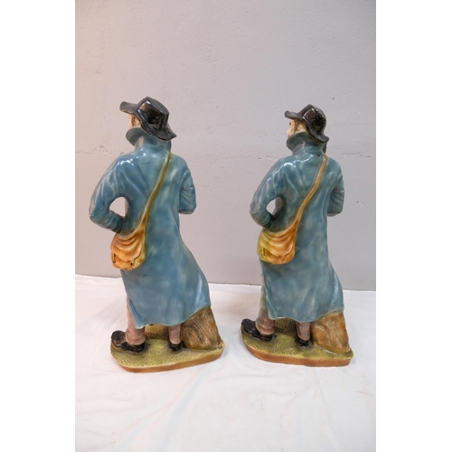 517 - A pair of antique figures depicting a man with his dog.