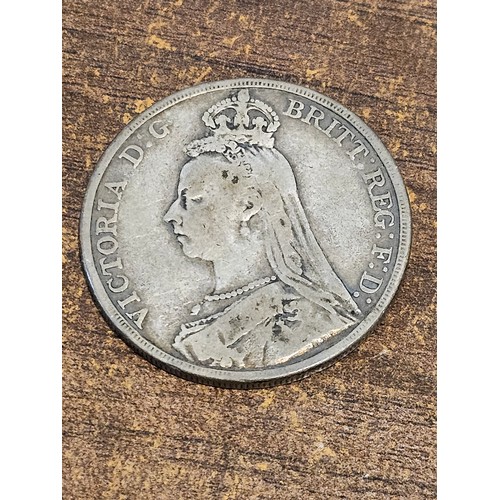 523 - A 1891 Victorian silver crown coin.