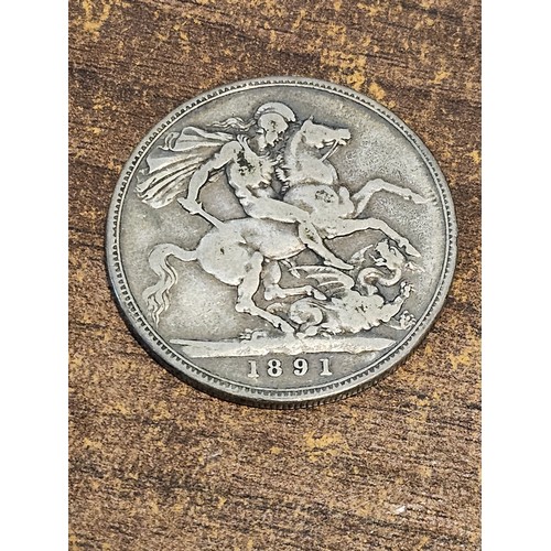 523 - A 1891 Victorian silver crown coin.