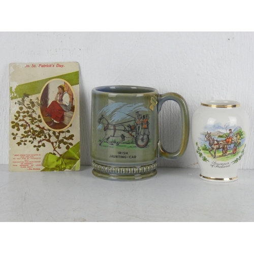 102 - An Arklow pottery souvenir of Ireland vase, tankard and more.