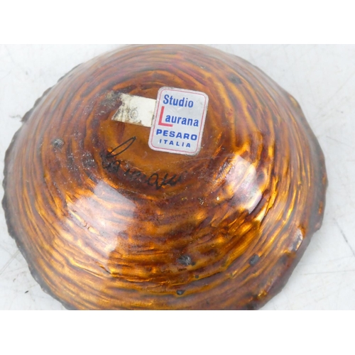 103 - A Studio Laurana Pesaro Italian handmade enamel copper dish, signed