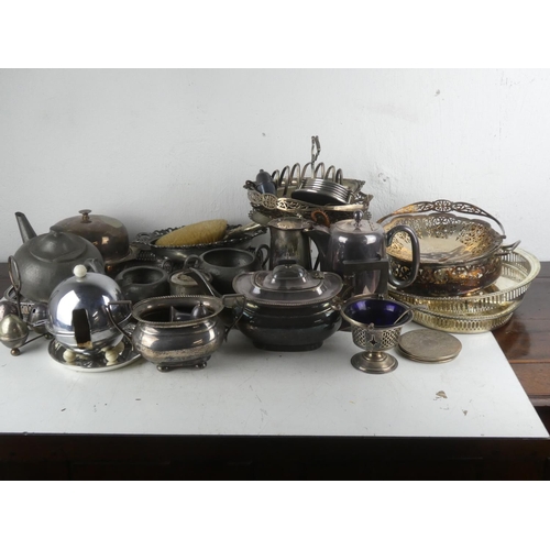 108 - A large assortment of silver plated & pewter items.