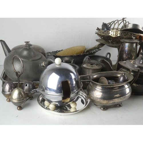 108 - A large assortment of silver plated & pewter items.