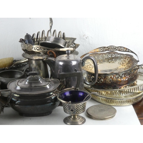 108 - A large assortment of silver plated & pewter items.