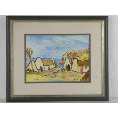 121 - An original framed painting of an Irish village scene, signed by the artist Ann Hamilton measuring 1... 