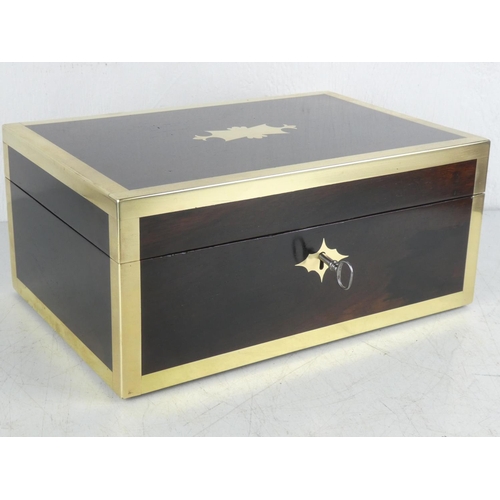 142 - A stunning antique rosewood  & brass bound jewellery box, complete with interior tray & original key... 