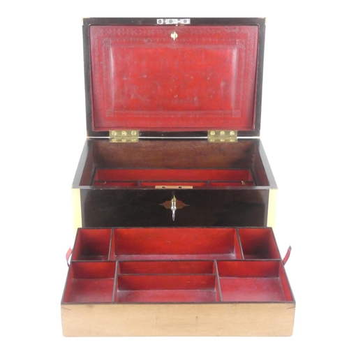 142 - A stunning antique rosewood  & brass bound jewellery box, complete with interior tray & original key... 