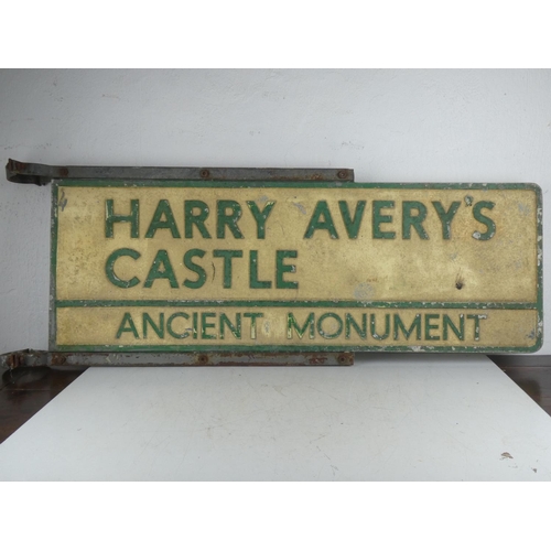 146 - A large vintage/ antique cast aluminium sign, 'Harry Avery's Castle - Ancient Monument', measuring 4... 