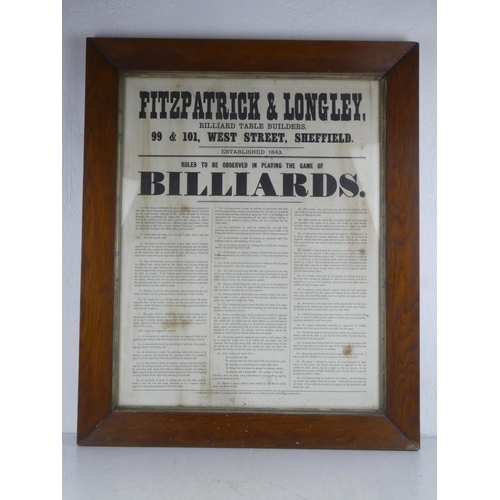 149 - A large original framed poster, 'Fitzpatrick & Longley - Rules to be observed in playing the game of... 