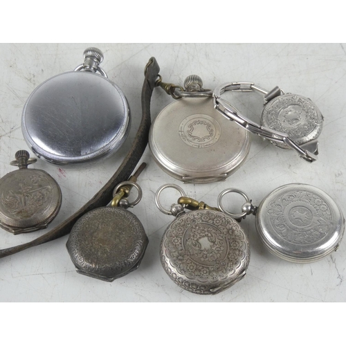 159 - A collection of 6 antique sterling silver cased pocket watches & another.